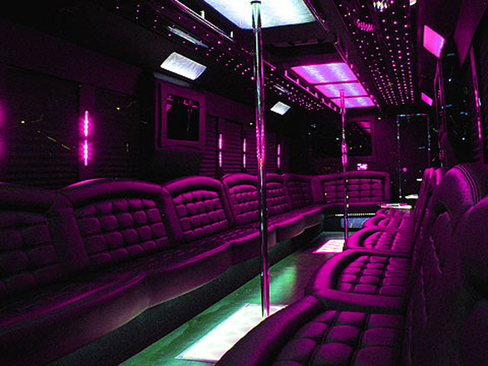 My Prom Limos mega party bus with lights on